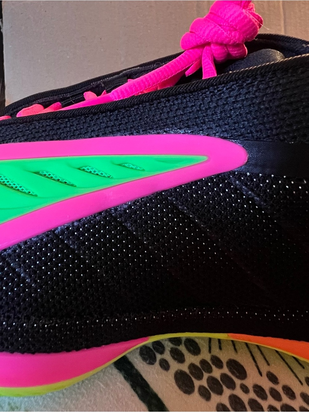 adidas Black Sneakers with Pink and Neon Green Accents. Black laces included